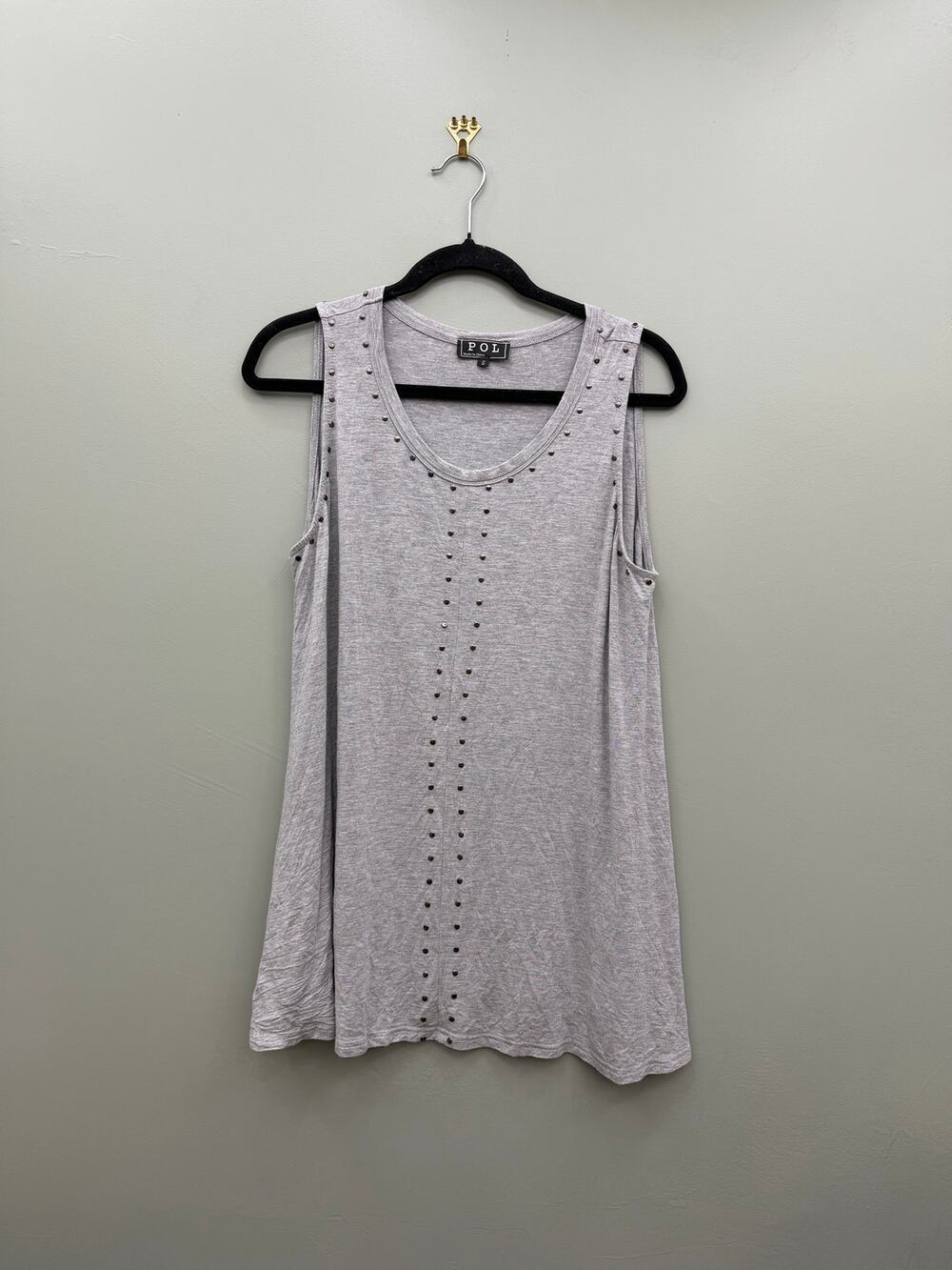 POL Studded Sleeveless Tank Top Gray Swing Tunic Size Small